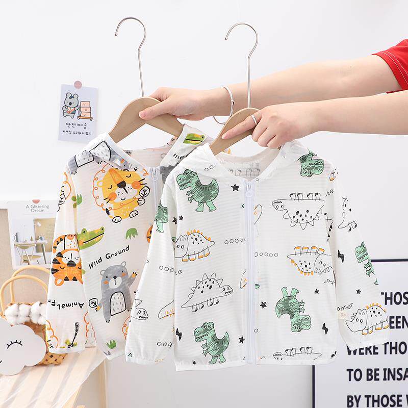 Thin Children's Pure Cotton Air-Conditioning Shirt, Summer Wear, Baby Sun Protection Clothing, Infant Jacket, Breathable Outdoor Hooded Jacket for Girls and Boys
