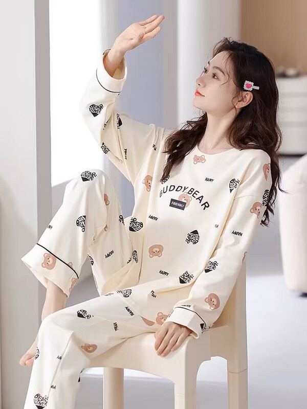 Women's Pajamas, Autumn, 100% Pure Cotton, Long-Sleeved, Casual, Student Two-Piece Set, Maternity Loungewear, Summer Women's Pajamas, Autumn, 100% Pure Cotton, Long-Sleeved, Casual, Student Two-Piece Set, Maternity Loungewear, Summer
