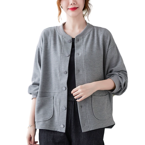 Однотонный кардиган для отдыха, куртка для матери, для среднего возраста, 2024 года, в корейском стиле, большой размер, в западном стиле