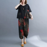 Летняя одежда для пожилых людей для матери, комплект, футболка с коротким рукавом для отдыха, для среднего возраста, из хлопка и льна, размер