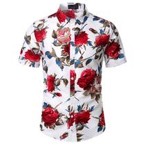 Summer New Shirts Men's Big Rose Fashion Design Lapel Men's