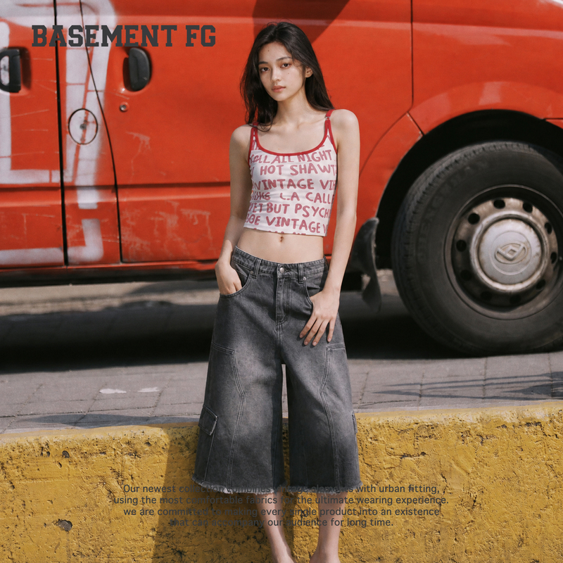 Basementfg Denim Style High-Waisted Cropped Pants for Women Loose Straight Wide-Leg Pants 267320051001 Basementfg Denim Style High-Waisted Cropped Pants for Women Loose Straight Wide-Leg Pants 267320051001