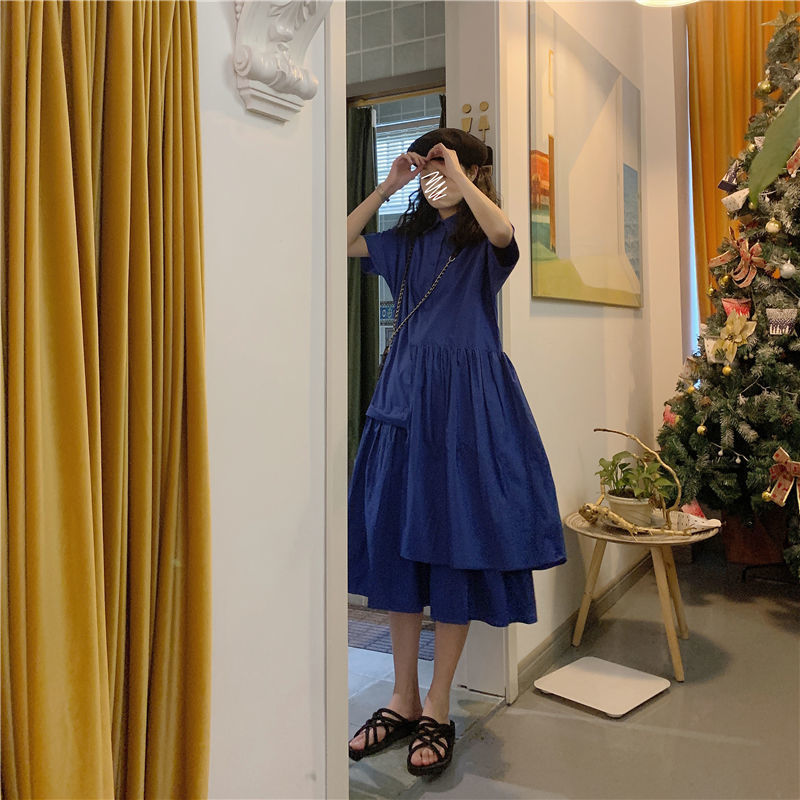 Summer new short sleeve shirt dress women's irregular medium and long dress 2020 female students very fairy Platycodon skirt