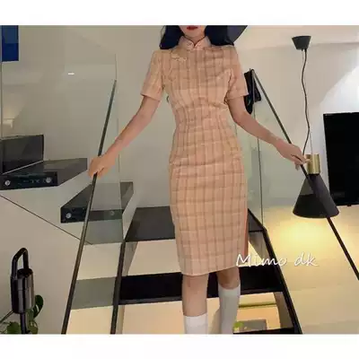 2021 spring new improved cheongsam Plaid girl fresh sweet daily students Republic of China wind short dress