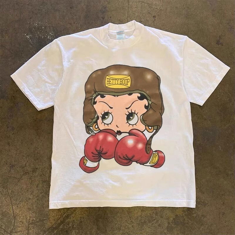 Miss Betty Trendy Brand Direct Print ins Creative Style Short-Sleeve T-Shirt Oversize Fashion Street Top Cotton