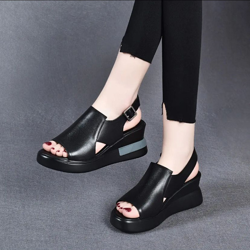Genuine leather Rome sandals women 2022 new summer ladies Muffin Bottoms Wedge Sandals Sandals Fish Mouth Casual Women Shoes