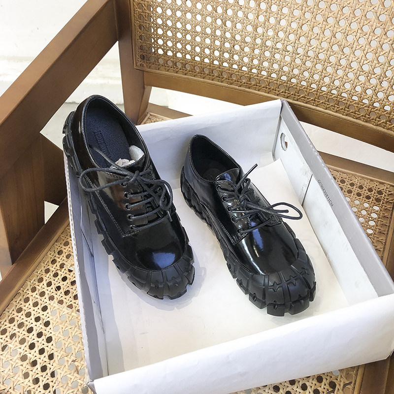 Small leather shoes women's British style 2021 new thick bottom increased all-match round head lace up gear ins tide single shoes women