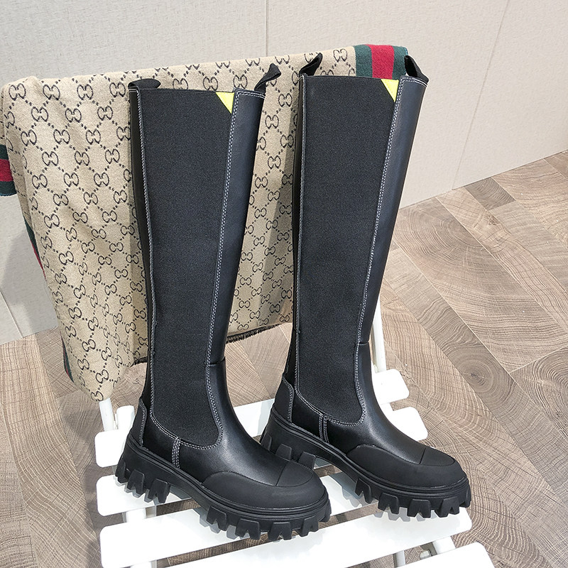 Long boots women's 2021 new British style round head thick heel boots increased thick bottom sleeve small tall boots women