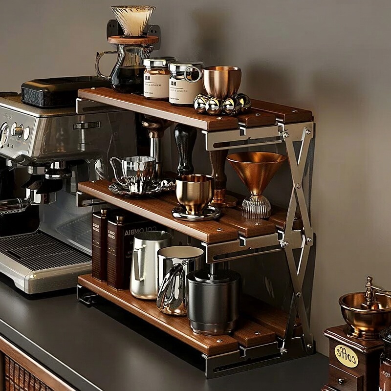 German Coffee Rack Small Multi-Layer Solid Wood Cup Storage Rack Foldable Home Desktop Tea Cup Display Rack