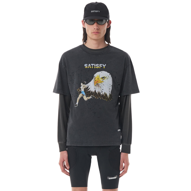 Satisfy Mothtech T-Shirt Round Neck Distressed Pure Cotton Eagle Head Print Running Short-Sleeved T-Shirt