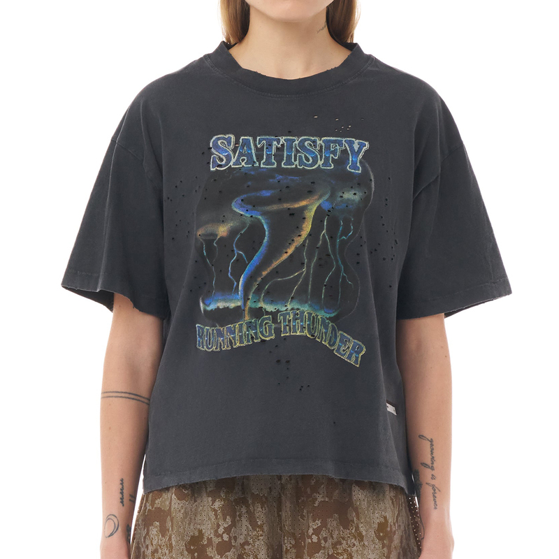 Satisfy Mothtech Tornado T-Shirt Tornado Print Vintage Distressed Short-Sleeve T-Shirt