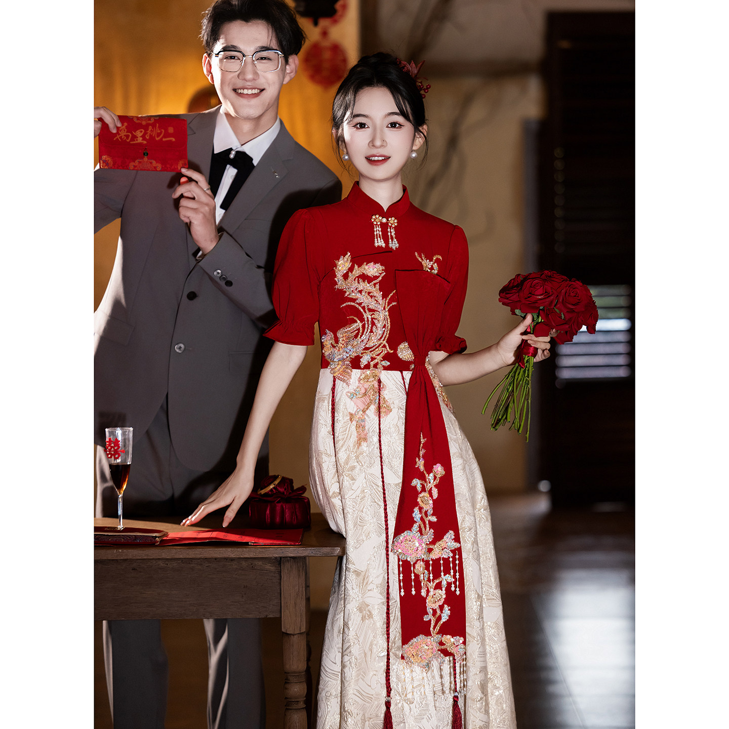 Красное платье для тостов cheongsam, невеста может носить юбку для помолвки каждый день, высококлассная атмосфера, повседневная свадебная одежда, тонкий китайский стиль
