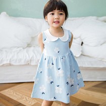 Girls Dress 2021 summer baby Korean edition pure cotton Vest Princess dress Small child doll collar sleeveless skirt