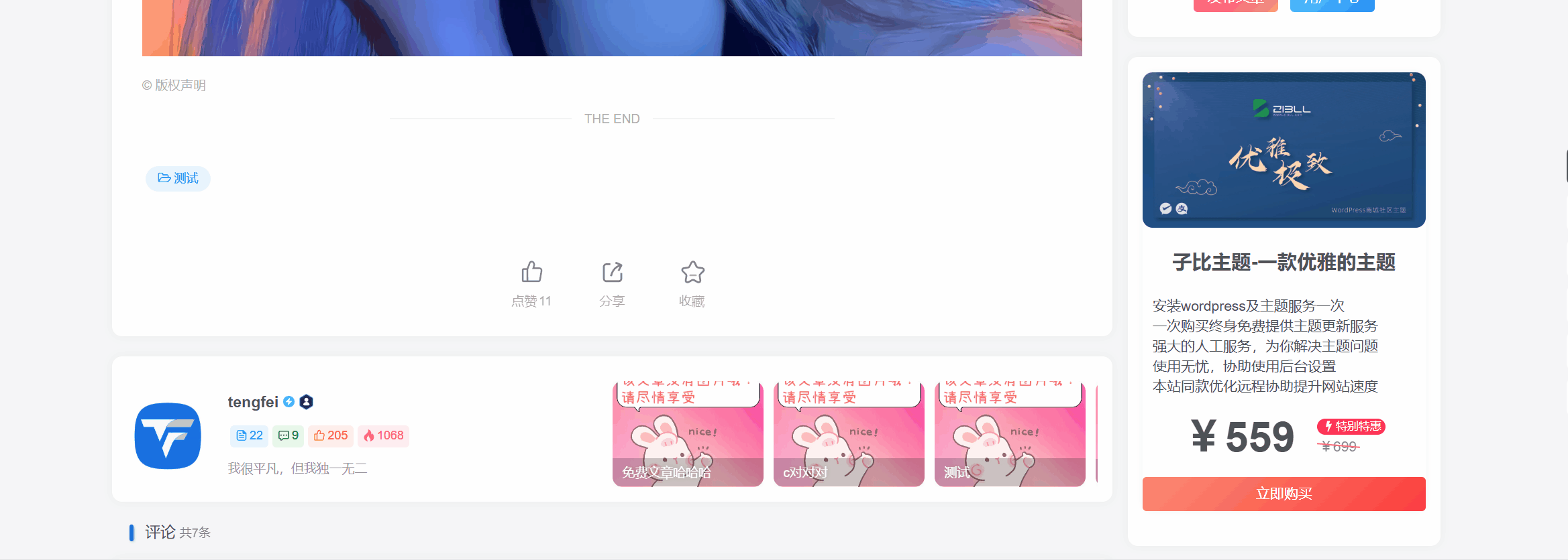 子比主题 - 侧边主题推广小工具