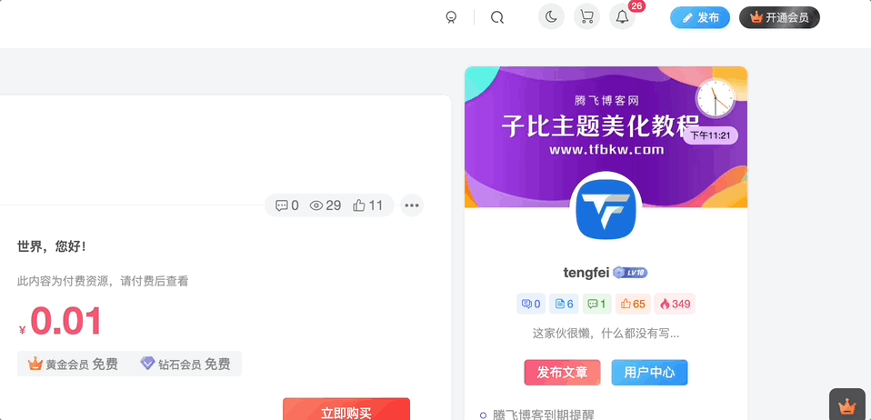 图片[1]-【子比】文章作者信息小时钟美化-330B模板网