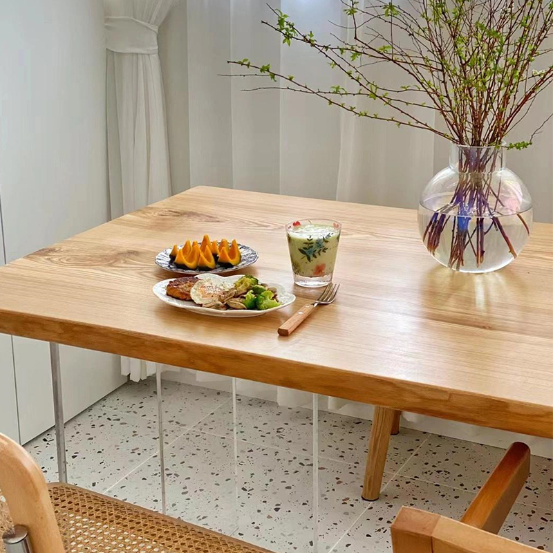 New Chinese North American white wax wood large plate double parquet solid wood original wood color tea table tea table tea table owner desk clear cabin