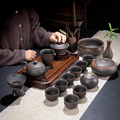 Purple pottery kung fu tea set logo custom high-end living room office retro tea ceramic purple sand cover bowl gift