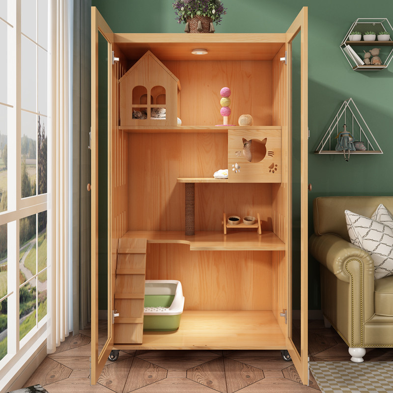 Cat cage oversized free space home cat small cat cage villa with toilet one solid wood cat cabinet cat house