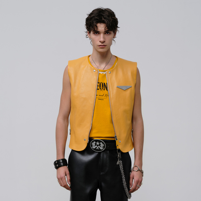 Faceonlab Original Yellow Reversible Snake Print Designer Versatile Fashionable Trendy Sleeveless Leather Vest