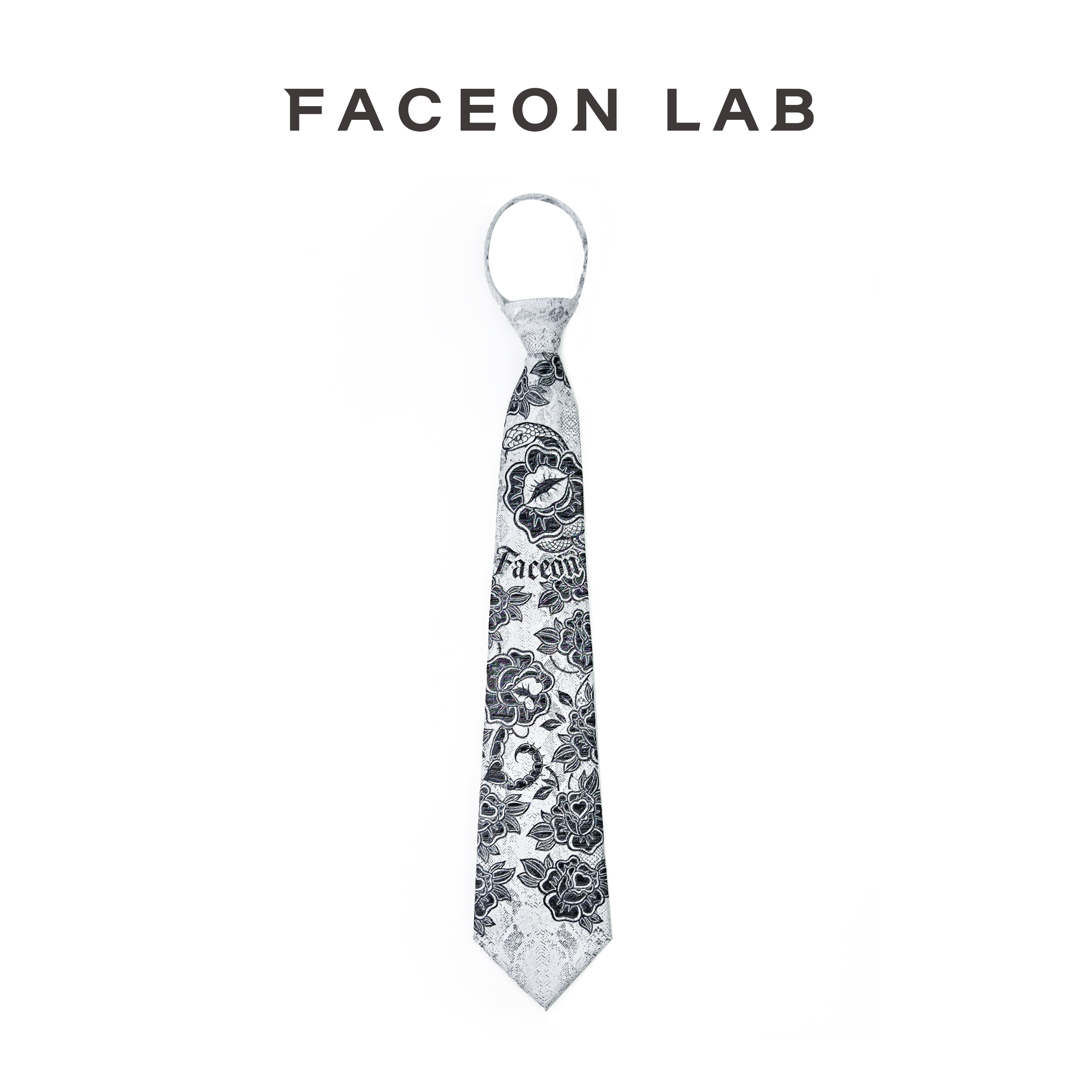 FACEONLAB Danger and Temptation Jacquard Original Designer Runway Style Carnivorous Flower Tie (No Need to Tie)