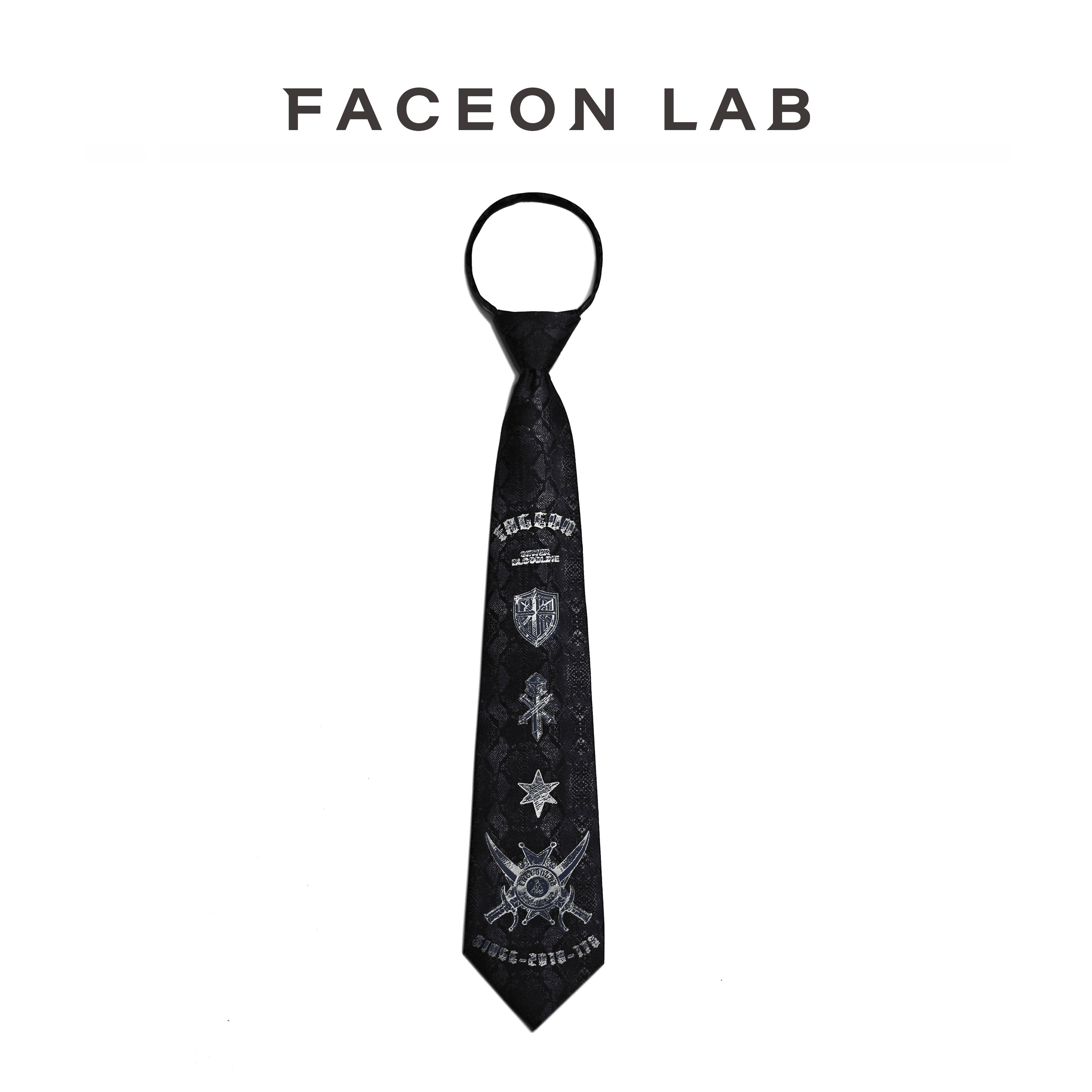 FACEONLAB Original Design Royal Knight Tie with Embroidered Twill Zipper and Celebrity Style