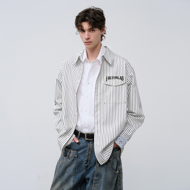 Faceonlab Danger and Temptation Striped Animal Loose Casual Long Sleeve Men's Printed Shirt