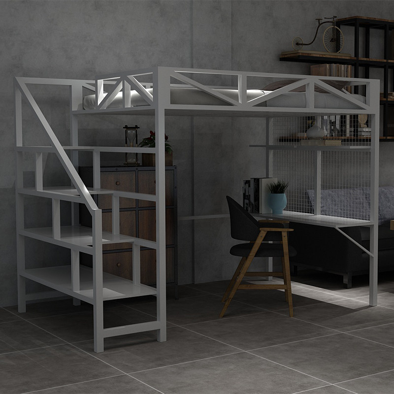 Modern simple bed under table small household iron duplex loft sheet upper floor spatial high and low bed