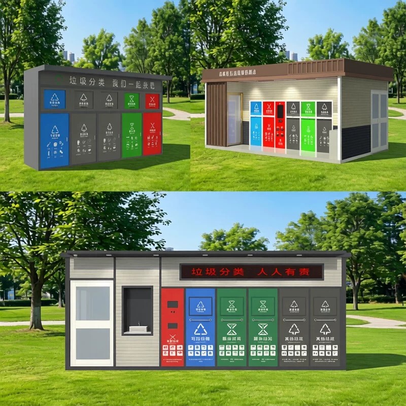 Intelligent Garbage Sorting Room, Professional Garbage Sorting Bin House for Residential Areas, Sorting Kiosk with Matching Garbage Sorting Drop-Off Door Panels