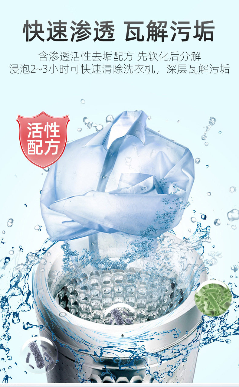 跨境出口12片装洗衣机槽清洗泡腾片全自动消毒杀菌清洁剂去污渍详情6