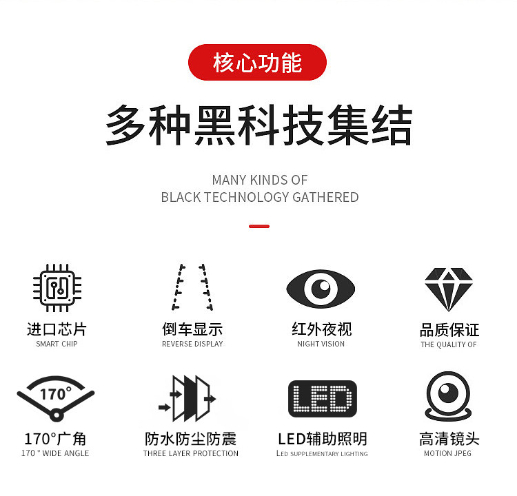 Universal high-definition car reversing camera with navigation, infrared night vision, and rear view camera for trucks