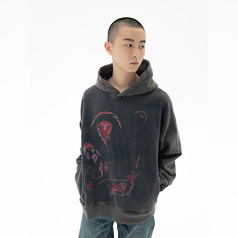 Liocha 22aw Melt Array Hoodie Washing Printing Cotton Holding Hats Scirting sweater