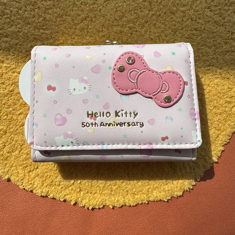 Kitty's 50Th Anniversary Hello Kitty Wallet Short Style Girly Pink Coin Purse Student Loli Kt Zipper Long