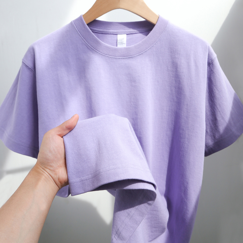 Beautiful Lilac! 250g Heavyweight Gentle Style Short-Sleeved T-Shirt for Men in Summer, Light Purple, Loose and Versatile, Round Neck Half-Sleeve