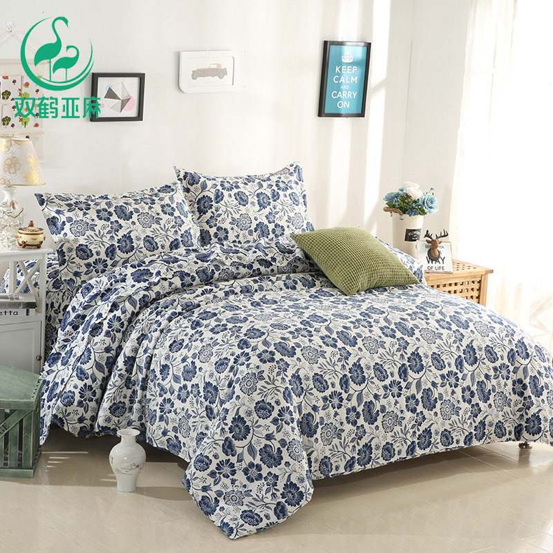 Four pieces of double crane linen bed pure linen bed imported high-end Chinese wind summer household naked sleep