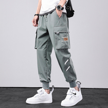 Tide brand fashion overalls mens thin summer trend casual pants personality loose beam feet handsome harem long pants