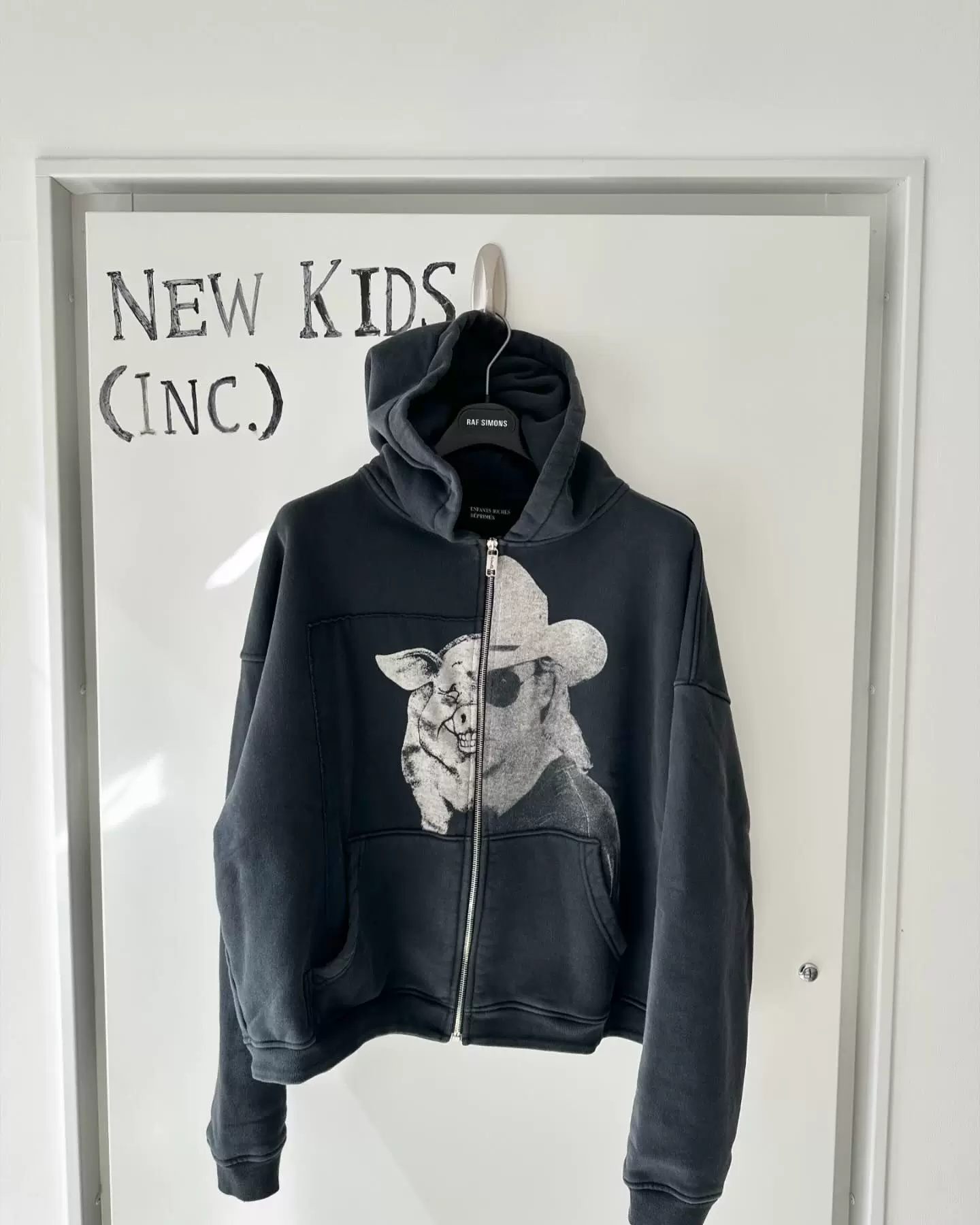 Enfants Riches DeprimesPig Man Enzyme Washed Distressed Patchwork Short Wide Zip Sweatshirt