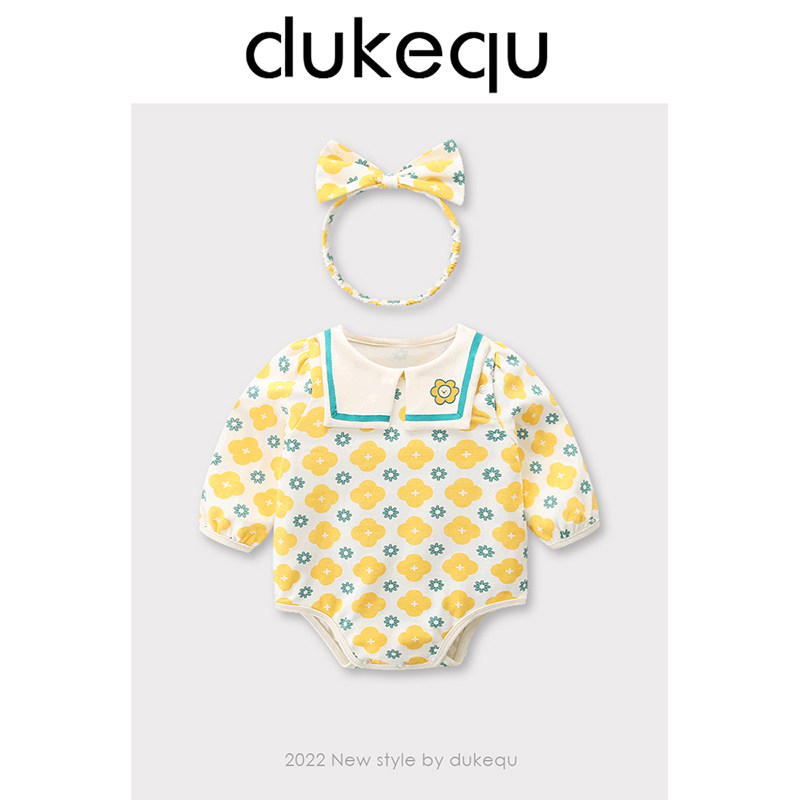 Duke fun baby clothes spring newborn baby girl jumpsuit hundred days full moon romper romper spring and autumn bag fart clothes