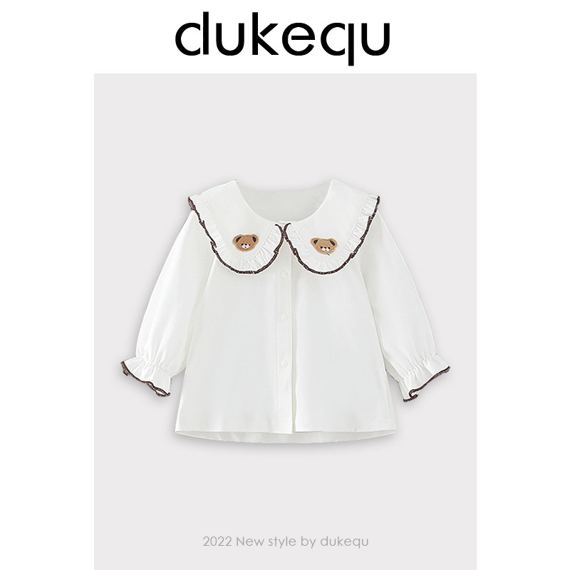 Du Kefu girl's t-shirt long-sleeved spring and autumn 2022 new foreign style children's white top baby bottoming shirt pure cotton