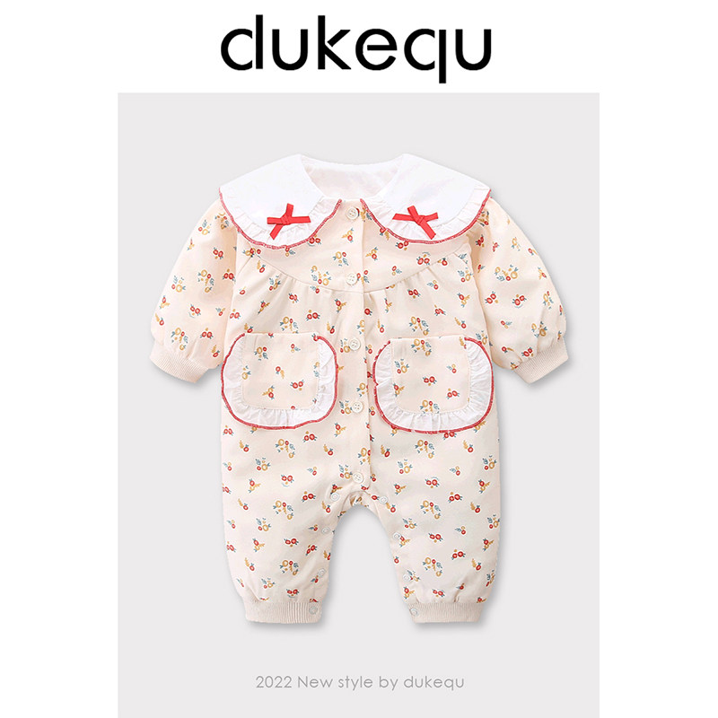 Duke fun baby clothes spring newborn baby girl jumpsuit foreign style princess full moon hundred days bag fart romper