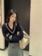 学院风撞色V领麻花毛衣女秋冬宽松慵懒软糯针织衫高级感短款上衣