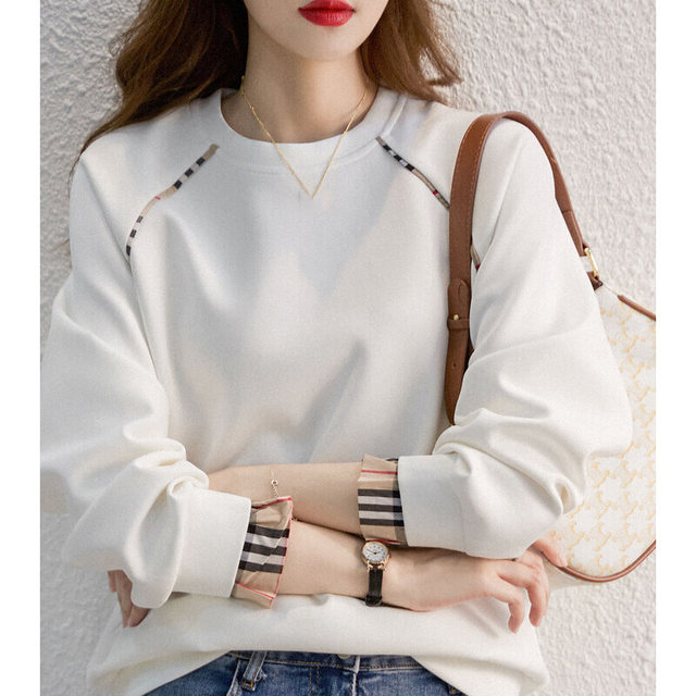 Fake two-piece stitching round neck pullover sweater women's spring and autumn Korean new coat all-match loose and thin fashion top