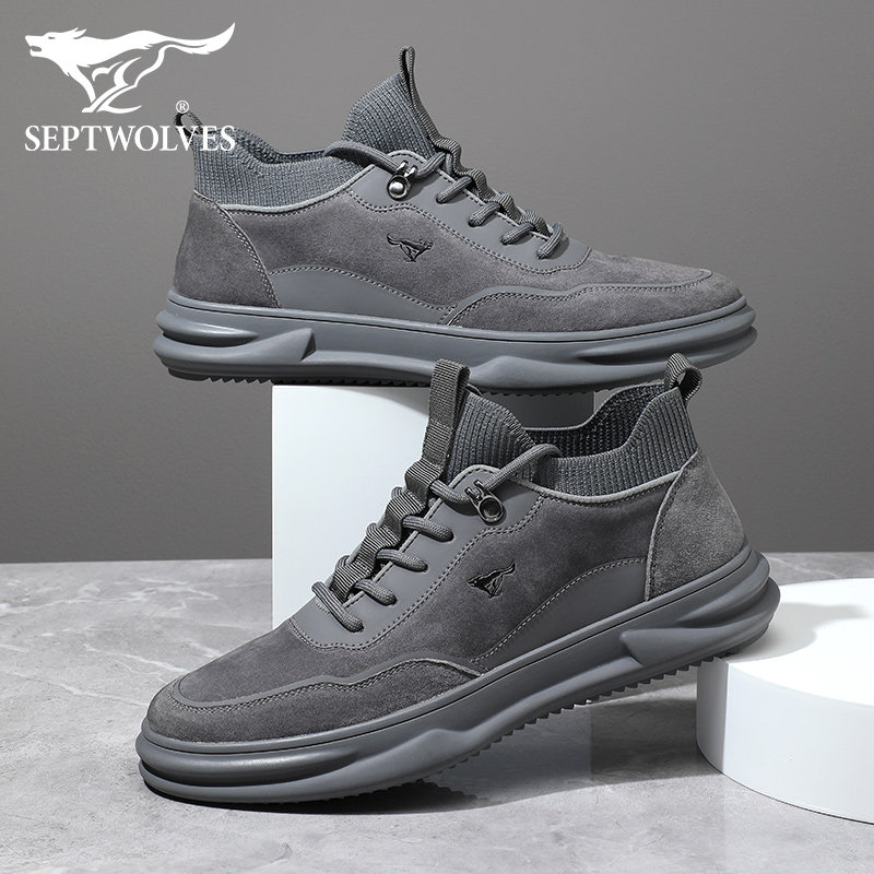 Seven Wolves Men's Shoes Anti Suede Leather Cotton Shoes Man 2023 Autumn Winter New Genuine Leather Shoes Plus Suede Middle-aged Sports Casual Shoes-Taobao