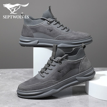 Seven wolf mens shoes anti - fluff sneakers in summer 2022 new leather shoes plus middle - aged casual shoes
