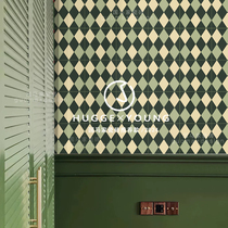 Guoma Middle Ages Retro Cloth Pattern Diamond Grid Olive Green Tiles Kitchen Restaurant Bathroom Balcony Entrance Wall Skirt Tiles