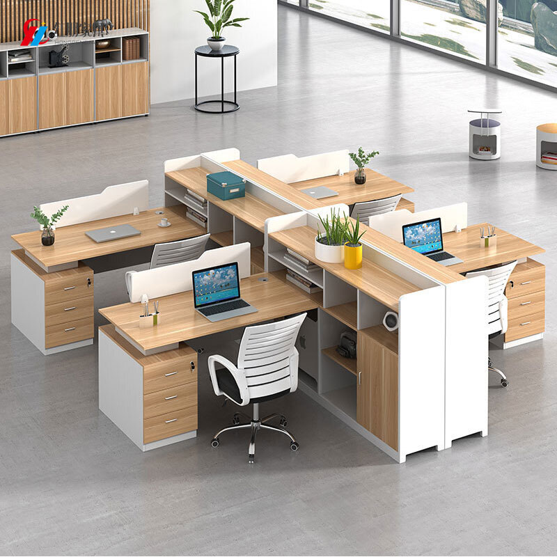 Office desk and chair combination simple and modern white financial staff office card seat staff four-person partition screen