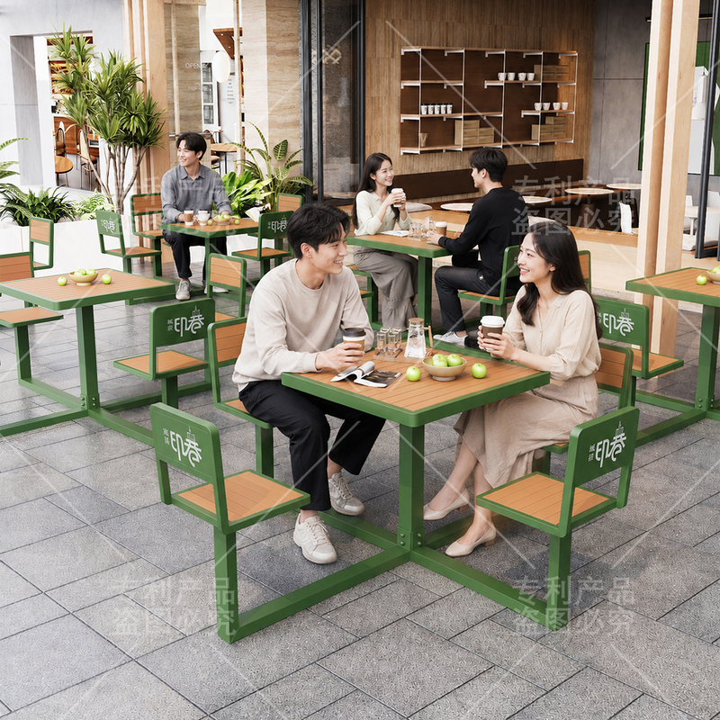 Modern Minimalist Outdoor Cafe Table and Chair Set, Outdoor Patio Plastic Wood Dining Table and Chair Combination, Leisure Restaurant Furniture Modern Minimalist Outdoor Cafe Table and Chair Set, Outdoor Patio Plastic Wood Dining Table and Chair Combination, Leisure Restaurant Furniture