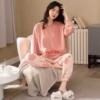 Pajamas women spring, autumn and winter cotton long sleeve 2021 New Fashion Casual large size cute home wear two-piece set