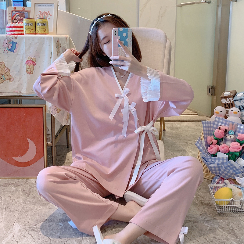 Pajamas women's 2021 kimono new long-sleeved spring and autumn Japanese style thin cotton cute home suit suit