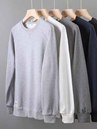 美式380g重磅加绒圆领卫衣男秋冬加厚无帽打底衫纯棉毛圈灰色外套