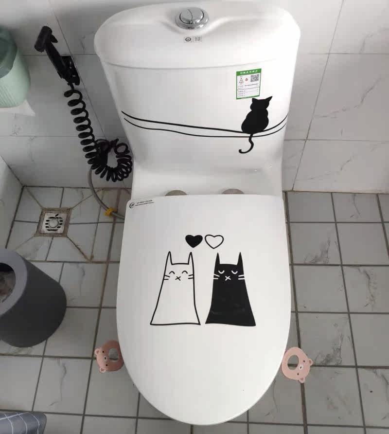 Toilet Sticker Pamper Store Decoration Personality Creative Little Cat Cartoon Cute Kitty Toilet Wall Stickup Waterproof Stickers